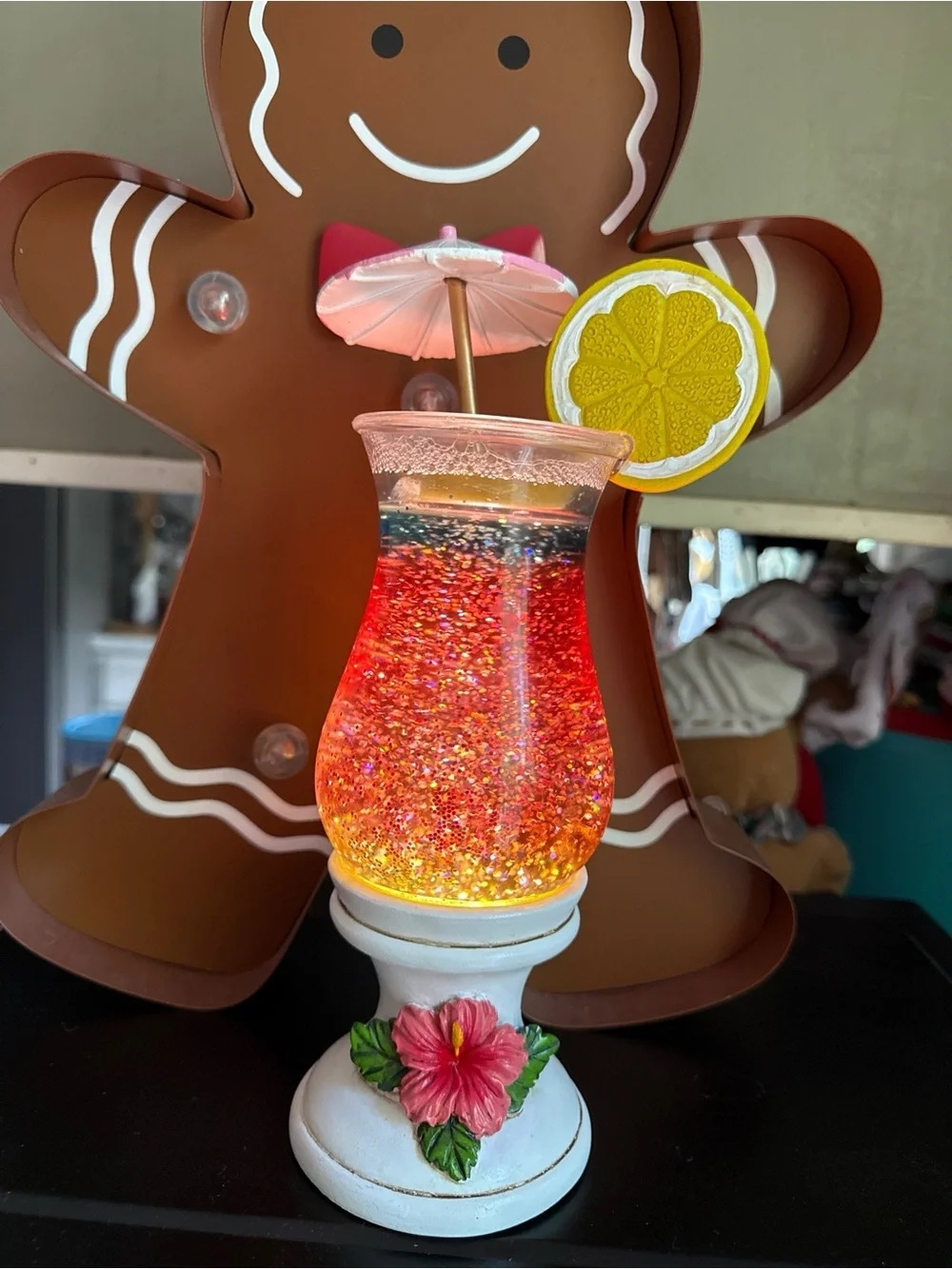 Vintage 90s Light Up Tropical Cocktail Glitter Snow Globe Hurricane Lamp